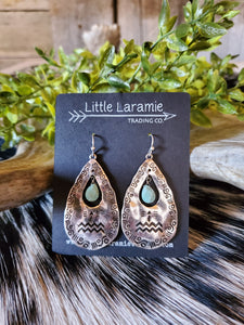 Silver Teardrop Earrings with Turquoise Stone