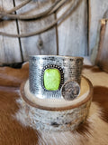 Silver Cuff Bracelet with Green Stone