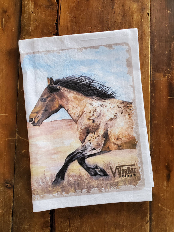 Vee Bar Running Horse Tea Towel