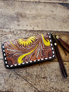 Sunflower Tooled Leather Wallet