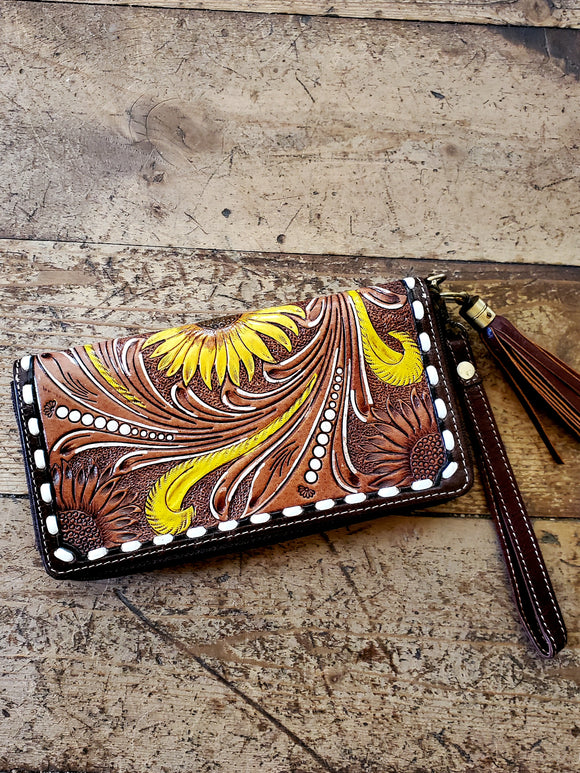 Sunflower Tooled Leather Wallet