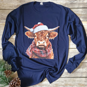 Christmas Highland Cow Long Sleeve Tee