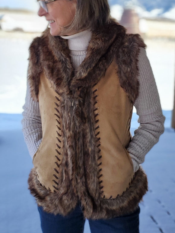 Suede Fur-Trimmed Vest