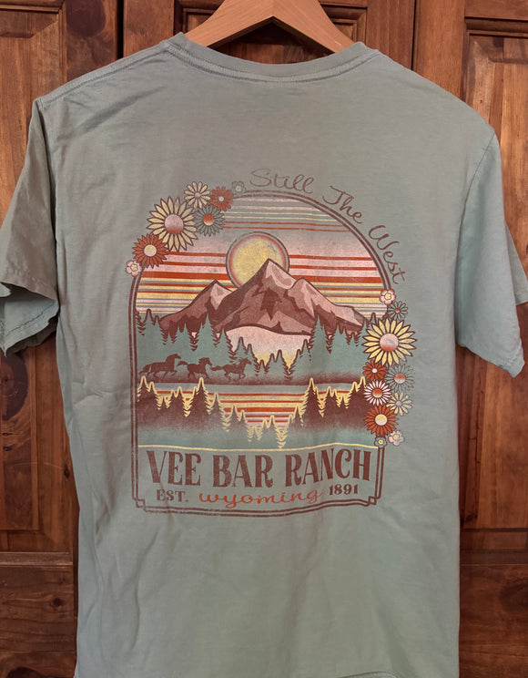 Ladies Mountain Floral Vee Bar Short Sleeve Tee