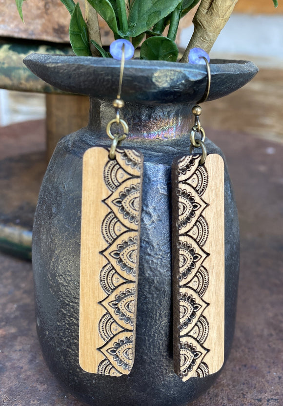 Mandala Engraved Bar Earrings