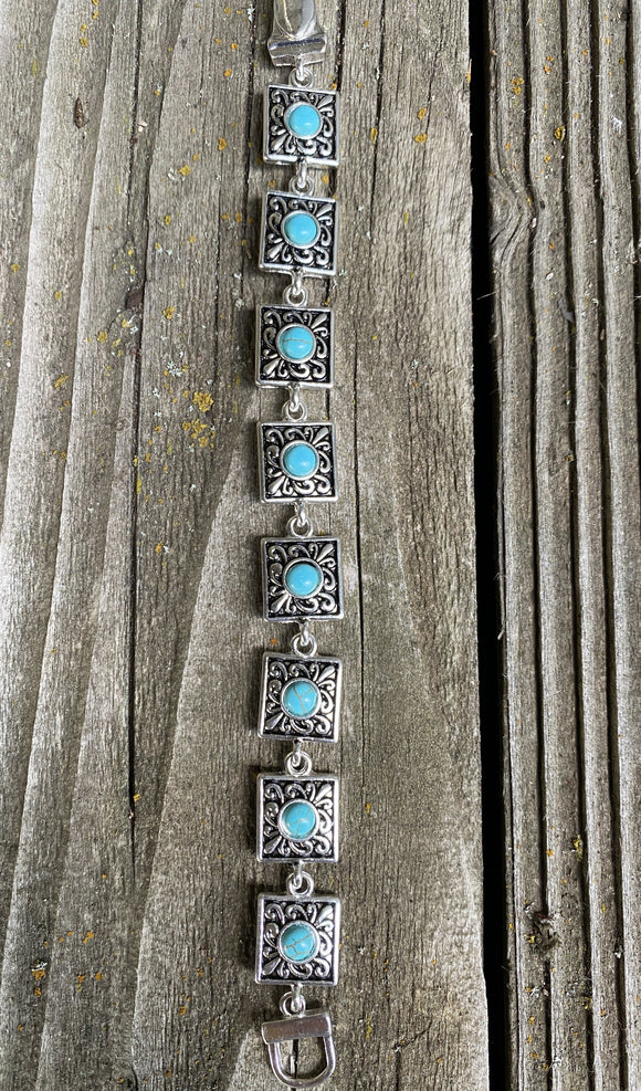 Turquoise Beaded Scroll Square Bracelet