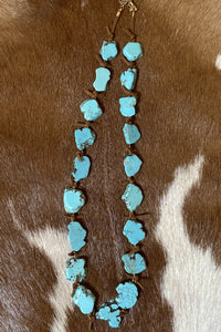 Flat Turquoise Stone Necklace with Leather Ties