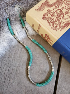 Dainty Turquoise and Silver Disc Necklace