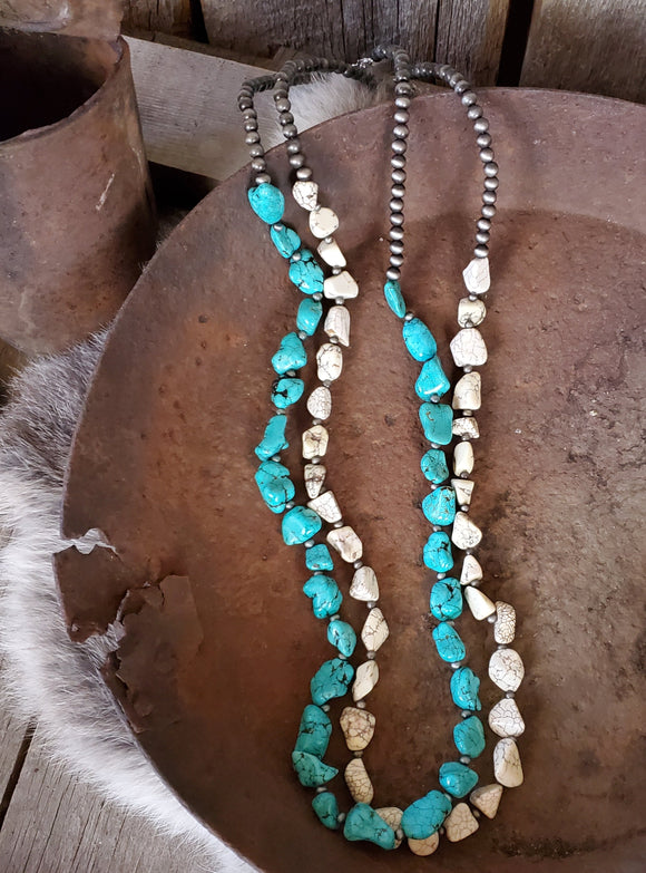 Buffalo Stone and Turquoise Navajo Bead Necklace