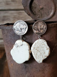 Buffalo Nickel and Stone Earrings