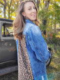 Distressed Denim Leopard Duster