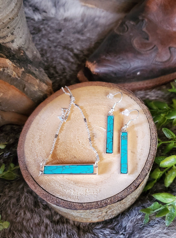Turquoise Bar Necklace and Earrings Set