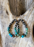 Silver Navajo Pearl and Turquoise Teardrop Earrings