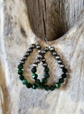 Silver Navajo Pearl and Green Teardrop Earrings