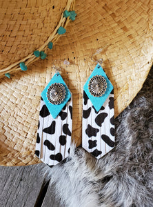 Cowprint and Turquoise Earrings