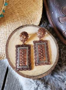 Coppertone Rectangular Concho Earrings