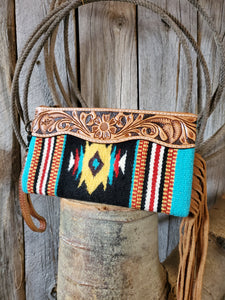 American Darling Turquoise and Black Fringed Wristlet