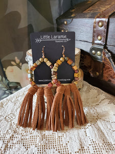 Stone and Leather Tassel Earrings