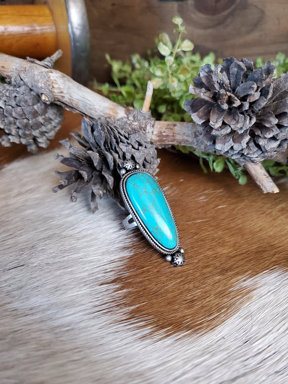 Oblong Turquoise and Silver Ring