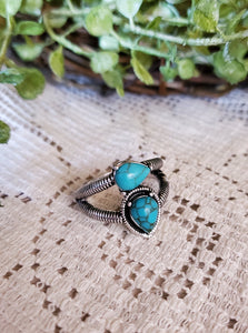Dainty Turquoise Double Teardrop Ring