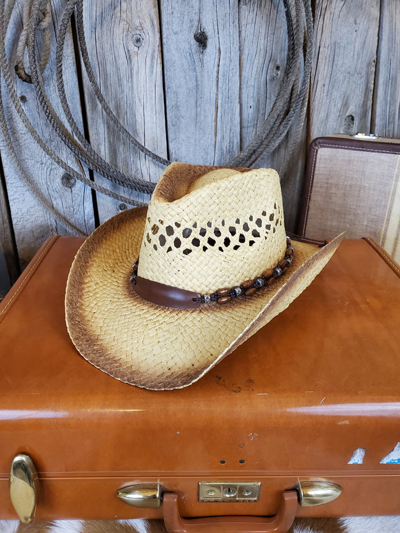 Tan Cowboy Hat with Beaded Hat Band